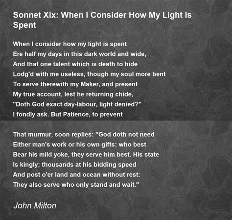 Sonnet Xix: When I Consider How My Light Is Spent Poem by John Milton - Poem Hunter