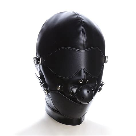 Bondage Restraint Hood Mask Sex Toys Headgear With Mouth Ball Gag Bdsm