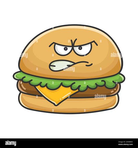 Mad Angry Cheese Burger Cartoon Illustration Isolated On White Stock