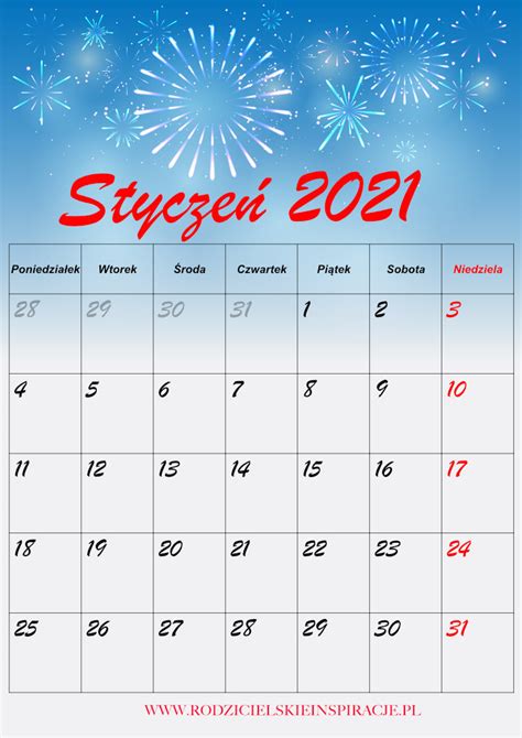 Styczeń 2021 Kalendarz Do Druku Kolorowy Pdf Rodzicielskieinspiracjepl