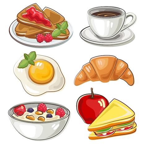 Premium Vector Set Of Breakfast In Doodle Style