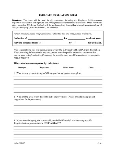 Printable Performance Evaluation Form Printable Forms Free Online