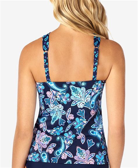 Swim Solutions Printed High Neck Underwire Tankini Top Created For