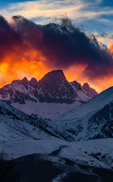 Download 800x1280 Wallpaper Mountains Yellow Glow Snow Layer Glacier