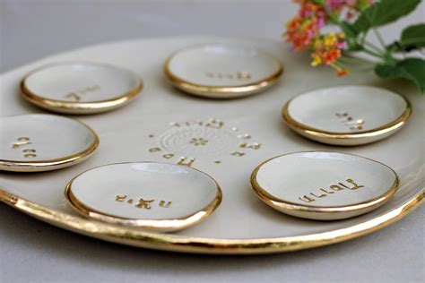 Seder Plate Passover Plate White And Gold Passover Plate Ceramic