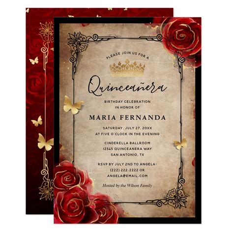 Red Quince Invitations Red Sweet Invitation Red Quinceanera