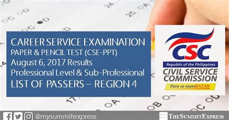LIST OF PASSERS Region August Civil Service Exam Results CSE PPT The Summit Express