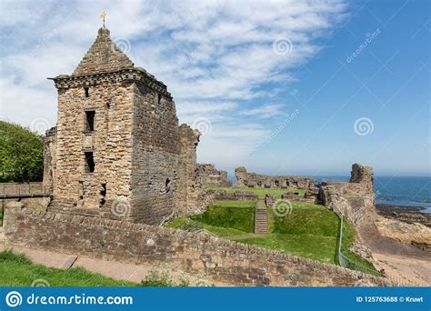 Tower And Ruin Of Medieval Castle In St Andrews Scotland Stock Photo