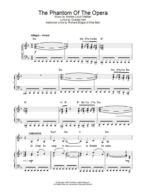 Andrew Lloyd Webber The Phantom Of The Opera Sheet Music Download Pdf Score 54909