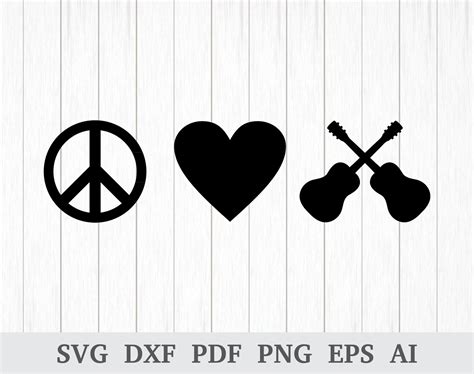 Peace Love Music Svg Guitar Svg Peace Love Music Vector Etsy Uk