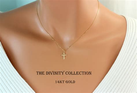 Solid Kt Gold Crucifix Cross Necklace Women Girls Small Etsy