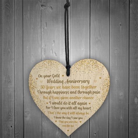 Th Gold Wedding Anniversary Gift For Husband Wife Wooden Heart