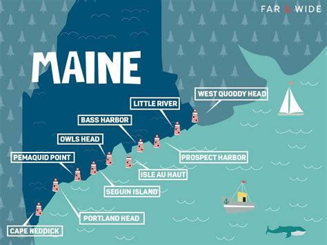 A Map Of Maines Most Beautiful Lighthouses Far Wide