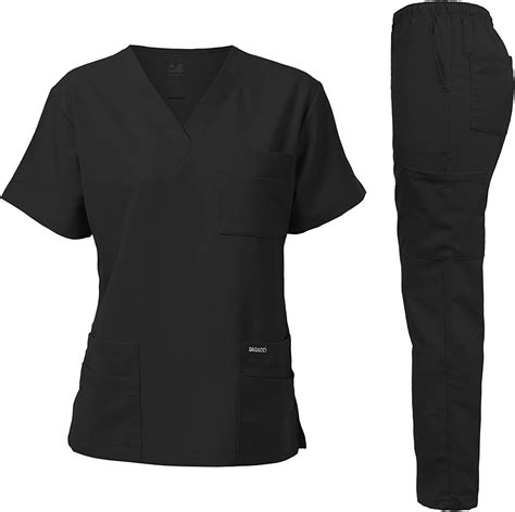 dagacci medical uniform unisex women and men s v neck super stretch scrub set black large