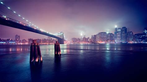 City Skyline Bridge River Lights Wallpapers Hd