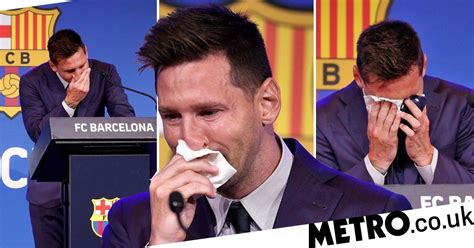 lionel messi breaks down in tears at barcelona farewell press conference football metro news