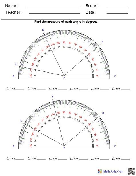 Determining Angles With Protractors Worksheets