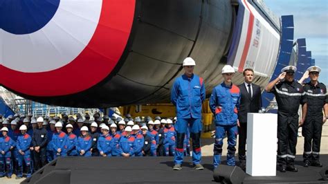 Macron Unveils New French Submarine In Cherbourg