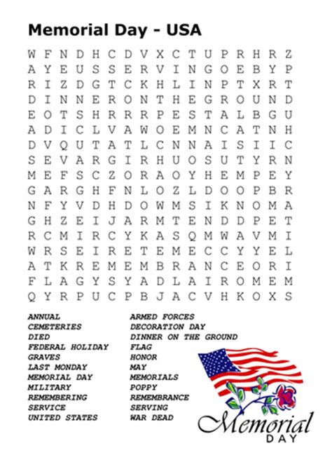 Memorial Day Usa Word Search By Sfy773 Teaching Resources Tes
