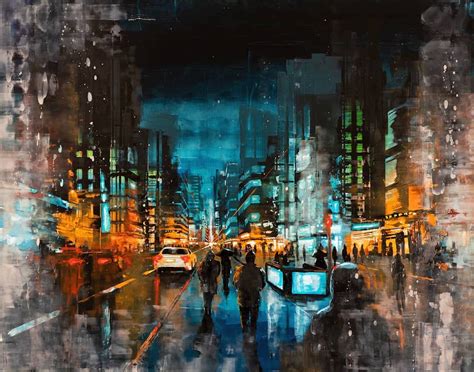 Lively Paintings Capture The Dynamic Energy Of Bustling Cities At Night
