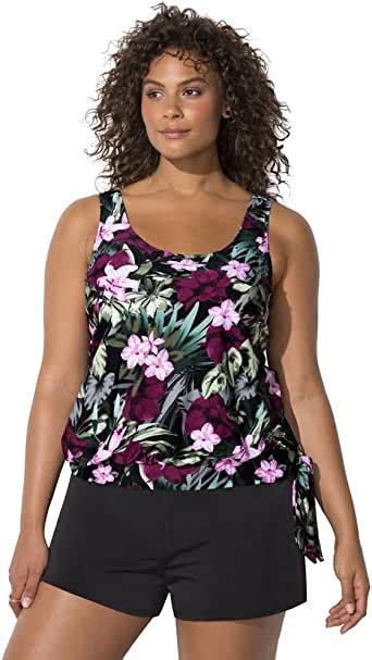 Swimsuits For All Womens Plus Size Tropical Floral Blouson Tankini Set