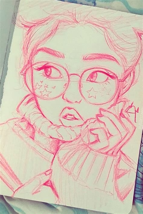 Девочка с розовой обводкой идеи для скетчбука Cute Drawings Art