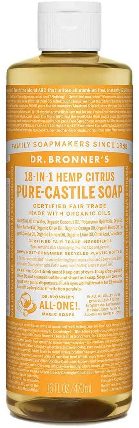 Pure Castile Liquid Soap Citrus 16 Ounce Made With Organic Oils