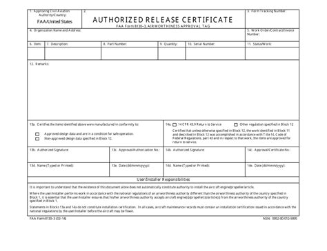 Faa Form 8130 3 Download Fillable Pdf Authorized Release Certificate