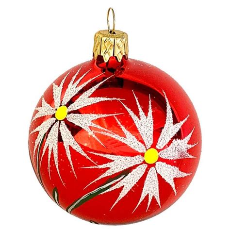 Red With Glittered Flowers Blown Glass Christmas Ornament ~ 2 12 Tall