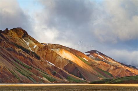 Icelandic Mountain Landscape At Sunset Colorful Volcanic Mountains In