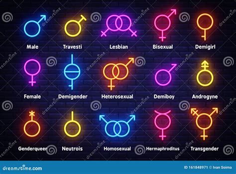 Gender Neon Icons Set Sexual Orientation Stock Vector Hot Sex Picture