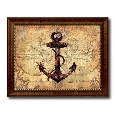 Anchor Nautical Vintage Map Framed On Canvas Textual Art Map Canvas