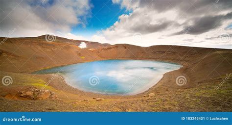 The Mouth Of A Volcano Crater Filled With Water In Iceland Water Lake