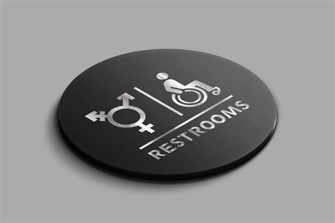 Round Unisex Wc Sign Modern Black Silver Acrylic Restroom Sign For