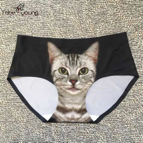3d Printed Women Sexy Pussy Cat Panties Invisible Ultra Thin Soft