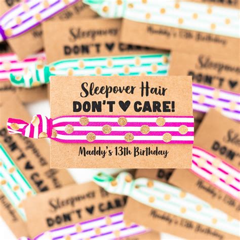 Sleepover Party Hair Tie Favors Personalized Birthday Party Etsy