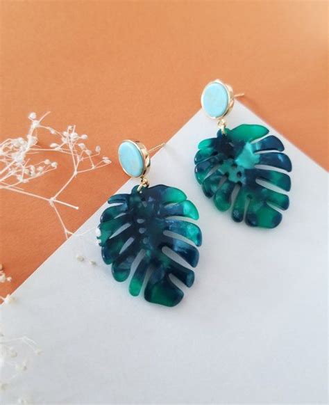 Leaf Earrings Monstera Earrings Palm Tropical Jewelry Gift Etsy