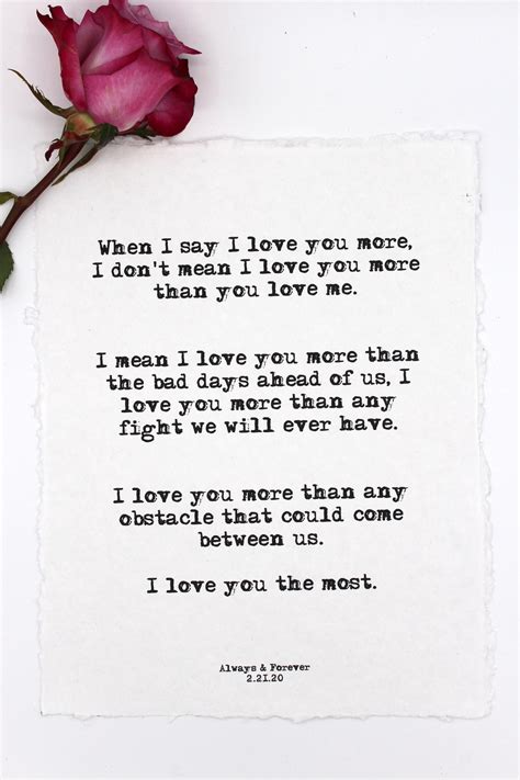 When I say I love you more poem print in typewriter font on | Etsy