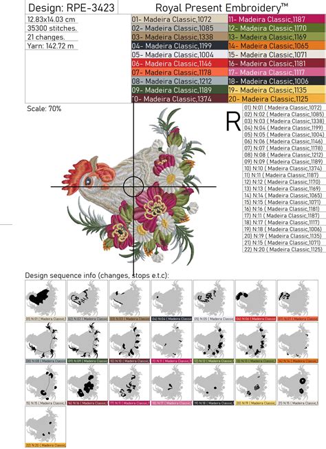 Hen In A Thicket Of Flowers Machine Embroidery Design 5 Sizes Royal Present Embroidery