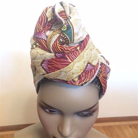 African Print Wax Head Tie Head Wrap Scarf Turban 92x16 Multicolor