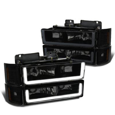 1994 Chevy Blazer Full Size Black Smoked LED DRL Headlights Bumper