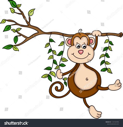 Monkey Hanging Tree Jungle Stock Vector Royalty Free 1123144790