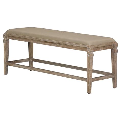 Samson French Country Rustic Oak Linen Bench Kathy Kuo Home