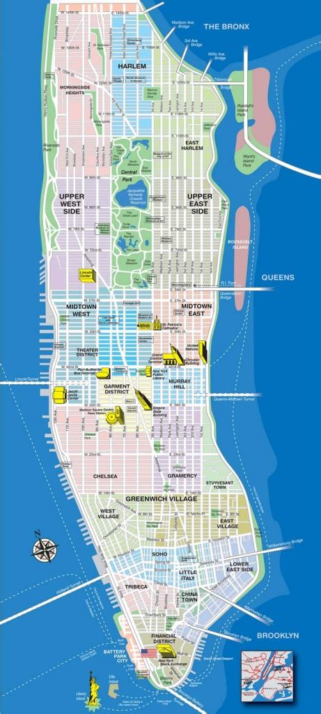 Large Printable Tourist Attractions Map Of Manhattan New York City