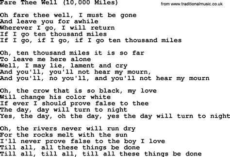 Joan Baez Song Fare Thee Well10000 Miles Lyrics