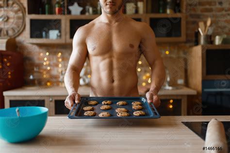 Nude Man Cooking Pastry On The Kitchen Stock Photo 1466166 Crushpixel