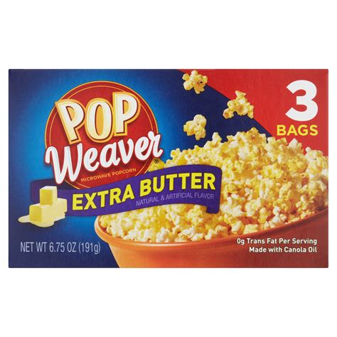 Pop Weaver Extra Butter Microwave Popcorn 675 Oz 3 Ct