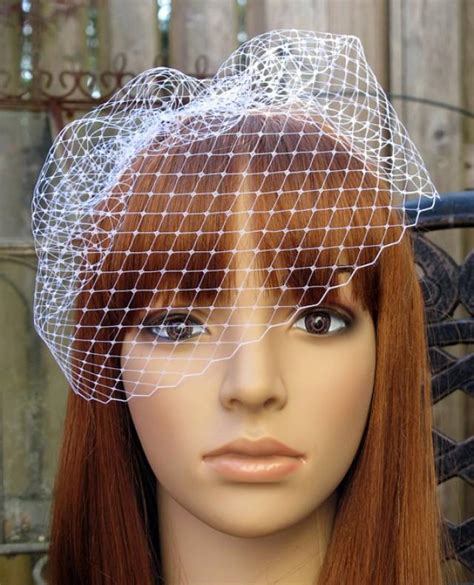White Birdcage Veil Wedding Bridal Blusher 9 Inches French Diamond Net
