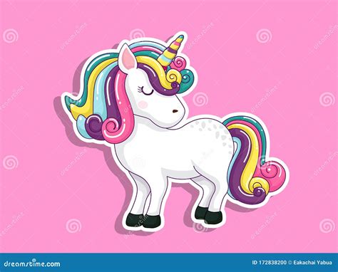 Cute Cartoon Unicorn Sticker Vector Art Illustration With Happy Animal
