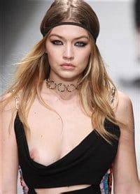 Gigi Hadid Full Nip Slip On Runway At Versace Fashion Show